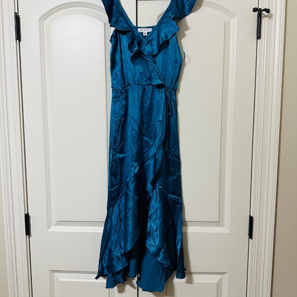 Socialite Ruffle Satin Faux Wrap Dress - Picture 2 of 4